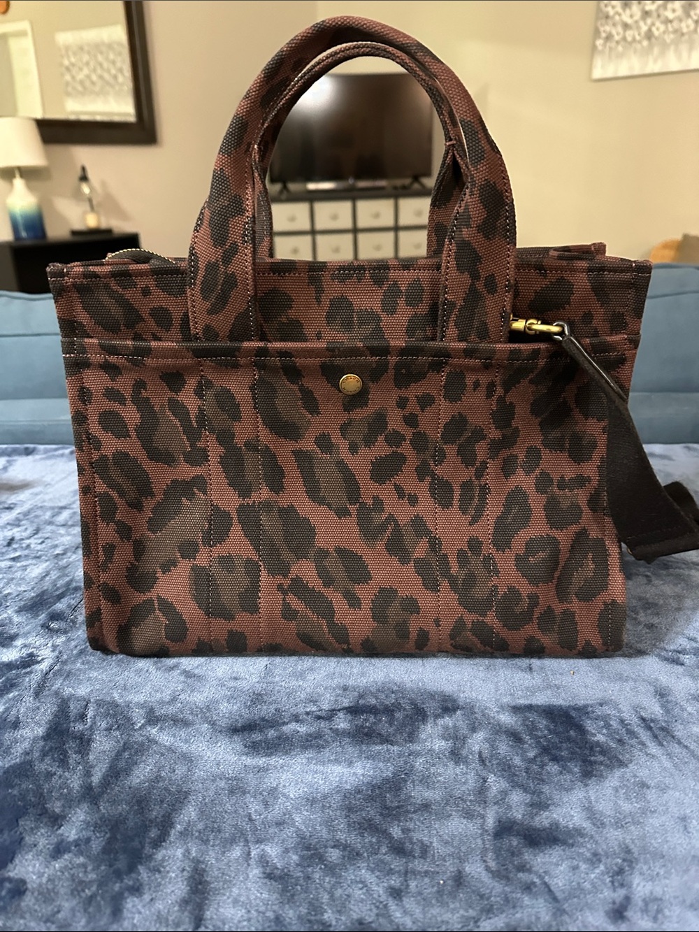 Coach Leopard-Print Canvas Satchel in Brown and Black - Picture 3 of 12